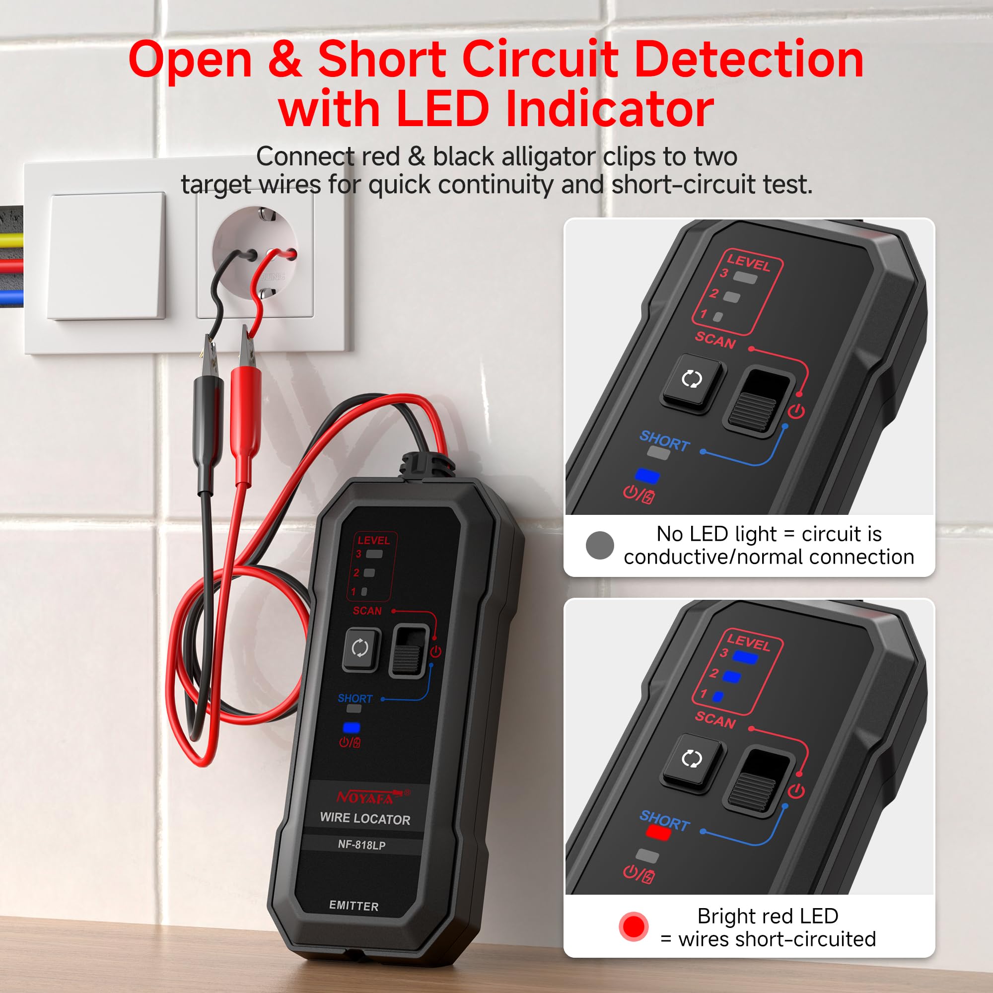 NOYAFA Localizador de cables subterráneos, localizador de cables subterráneos, trazador de cables para cercas invisibles para mascotas, trazador de circuito para cables eléctricos ocultos de pared
