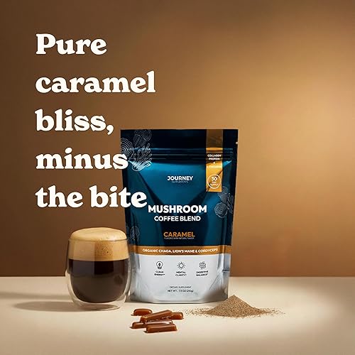 Miniatura 3 de Paquete de café de hongos con colágeno, sabores clásicos y de caramelo (60 porciones en total) + espumador, café adaptogénico con melena de león,