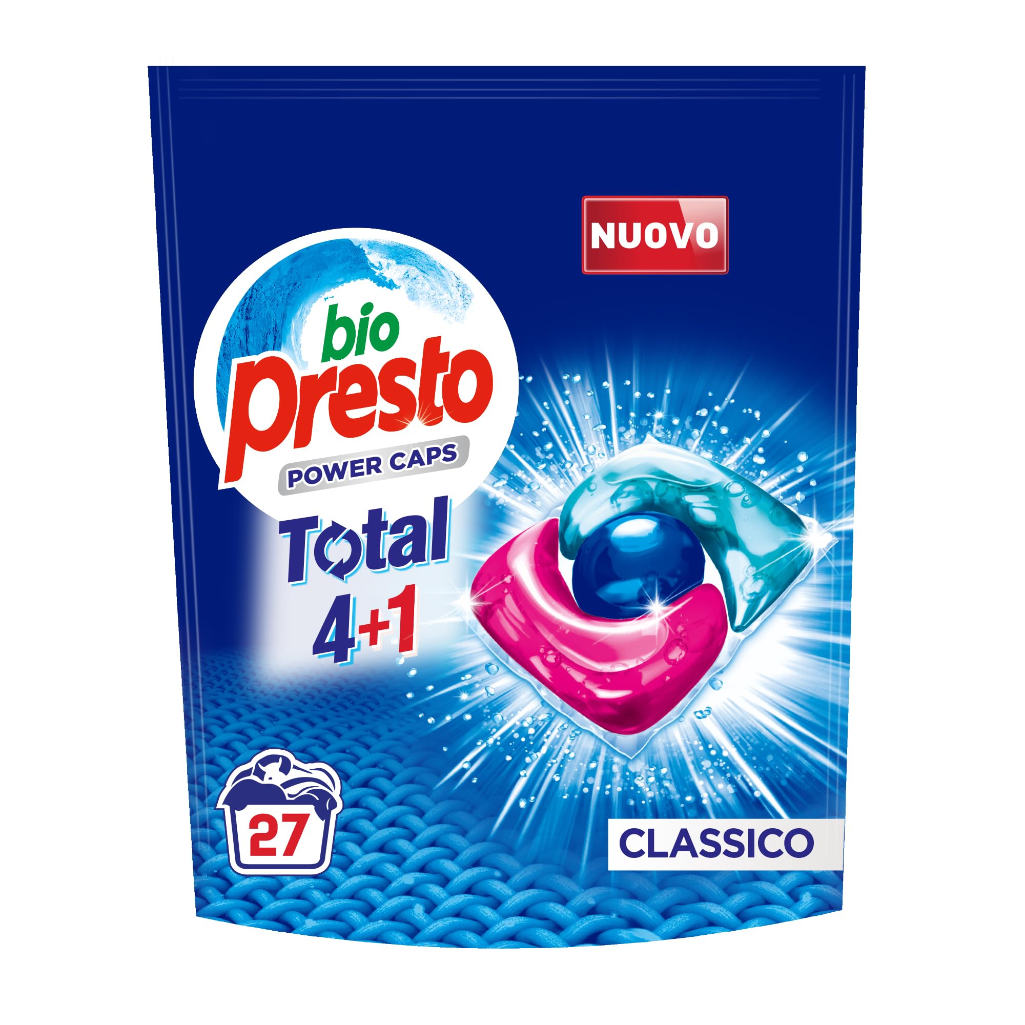 Bio Presto Power Caps Classic - Detergente para lavadora predosificado en cápsulas, paquete de 135 lavados