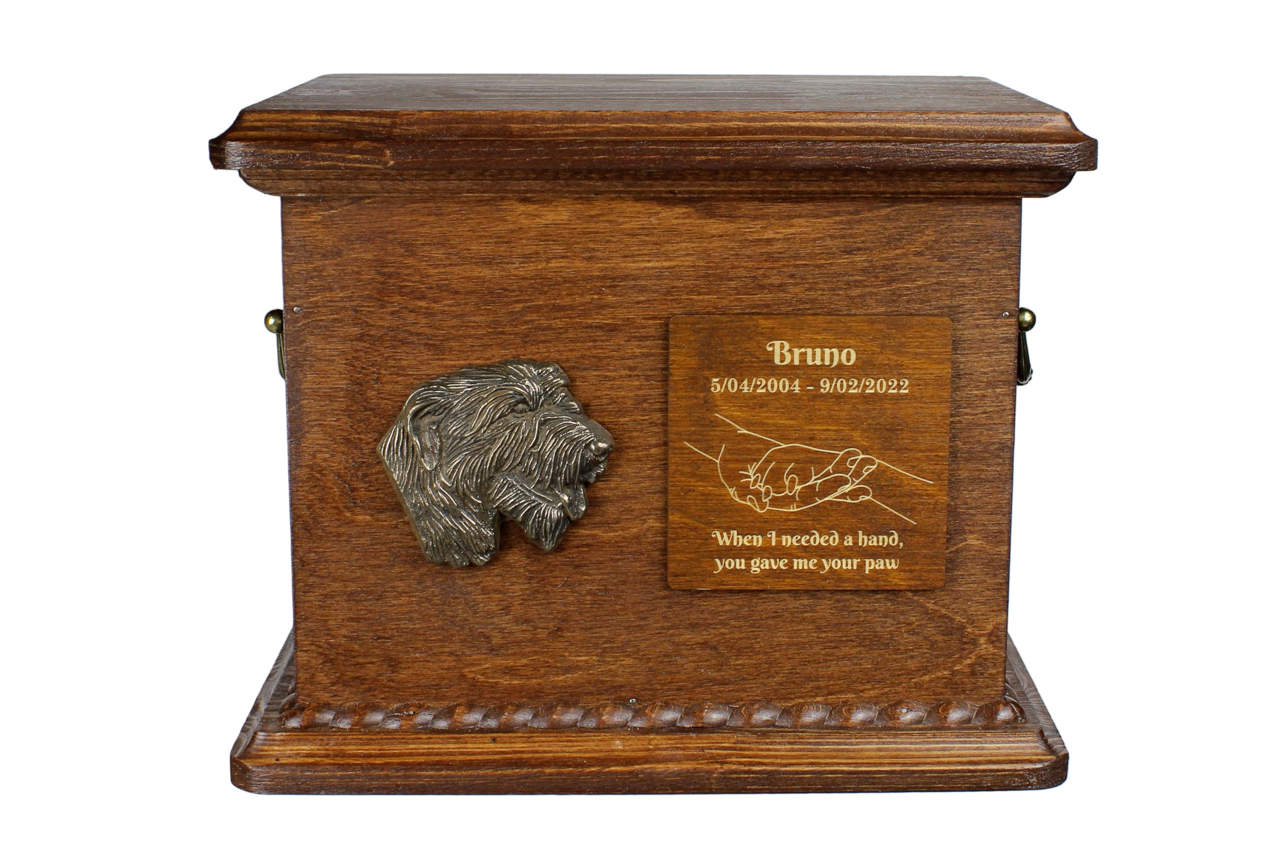 Art-Dog Urn for Dog Ashes - Handmade Memorial with Relief, Personalized Engraving, and Cold Cast Bronze Bust – Custom Pet Memorial Urn – 8.3x11.4x8.7” – Irish Wolfhound