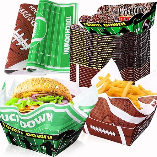 100 piezas de suministros de fútbol para pipa de fútbol, bandejas de papel desechables y de fútbol, hojas de delicatessen de fútbol americano