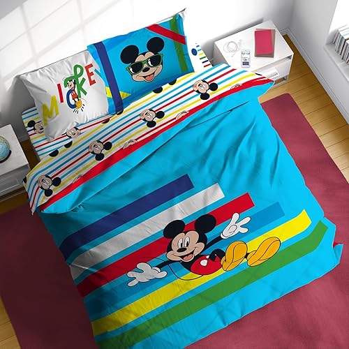 Disney Mickey Mouse - Juego de edredón tamaño matrimonial de 7 piezas para niños, incluye edredón, sábanas y funda de almohada, juego de cama de