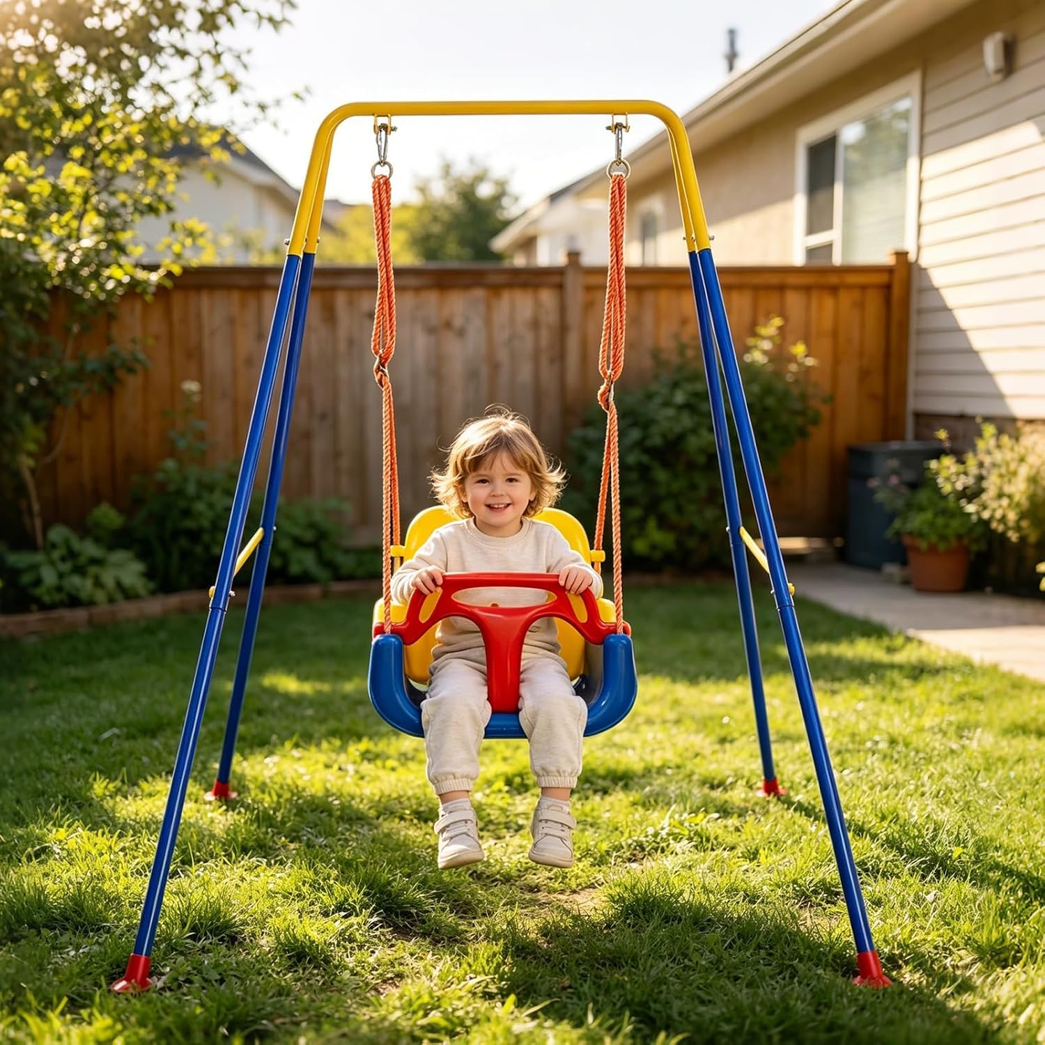 3-In-1 Altalena per Bambini Pieghevole L'altalena per Figli Altalena da Giardino Adatto per Interno/Esterno Portatile Altalena per dai 6 Mesi.