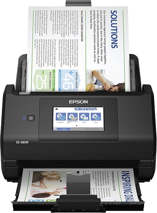 Epson Workforce ES-580W Wireless Color Duplex Desktop Document Scanner for PC and Mac with 100-sheet Auto Document Feeder (ADF) and Intuitive 4.3" Touchscreen. Full 1-Year Limited Warranty (Renewed)