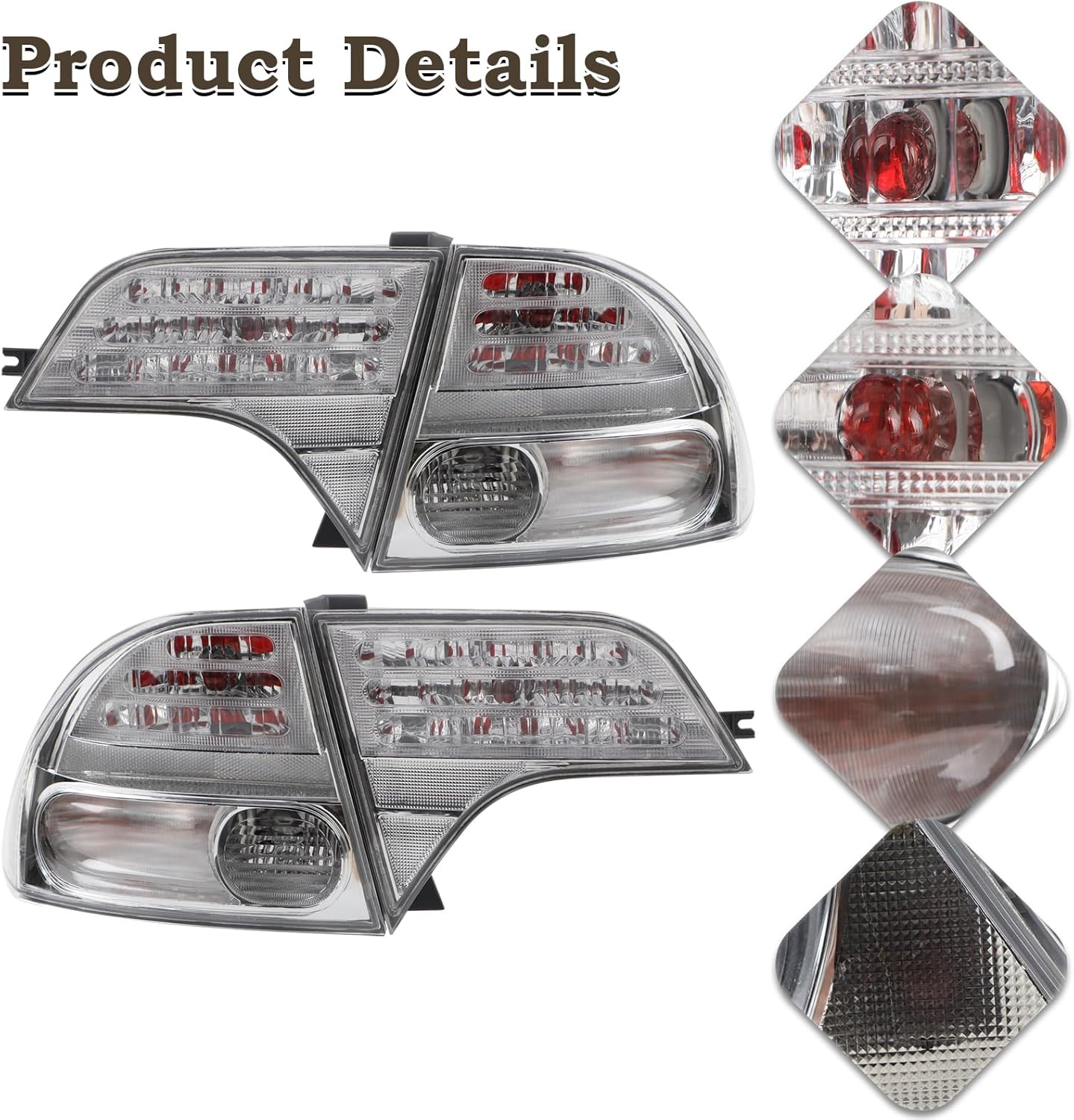 Upgrade 4PCS Clear Lens Tail light Assembly Fit for 2006-2011 Honda Civic 4-Door Sedan/Hybrid Outer Inner Rear Lamp Left Driver Right Passenger Side Brake Lamp With Bulbs 33551SNAA01 HO2801165