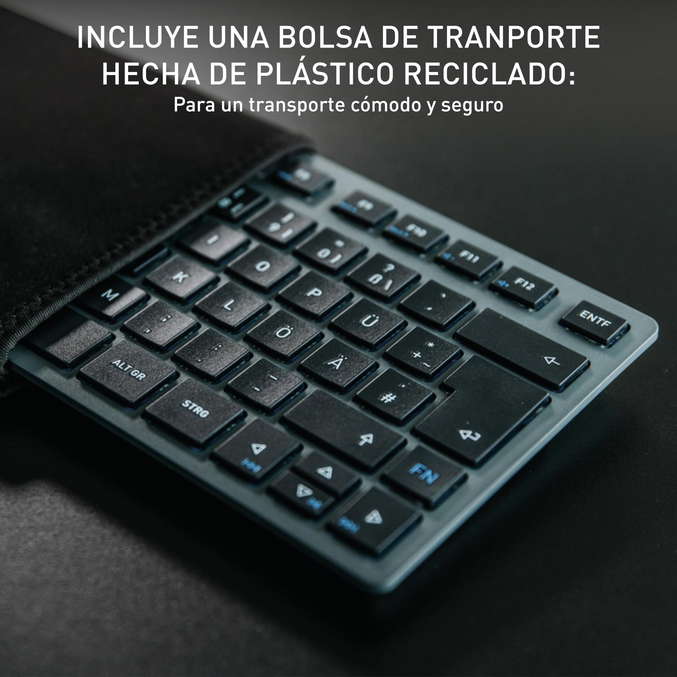 Cherry KW 7100 Mini BT, Teclado Compacto Multidispositivo con 3 Canales Bluetooth, Distribución de Teclado Alemán (QWERTZ), Diseño Plano, Incluye Funda de Transporte, Slate Blue