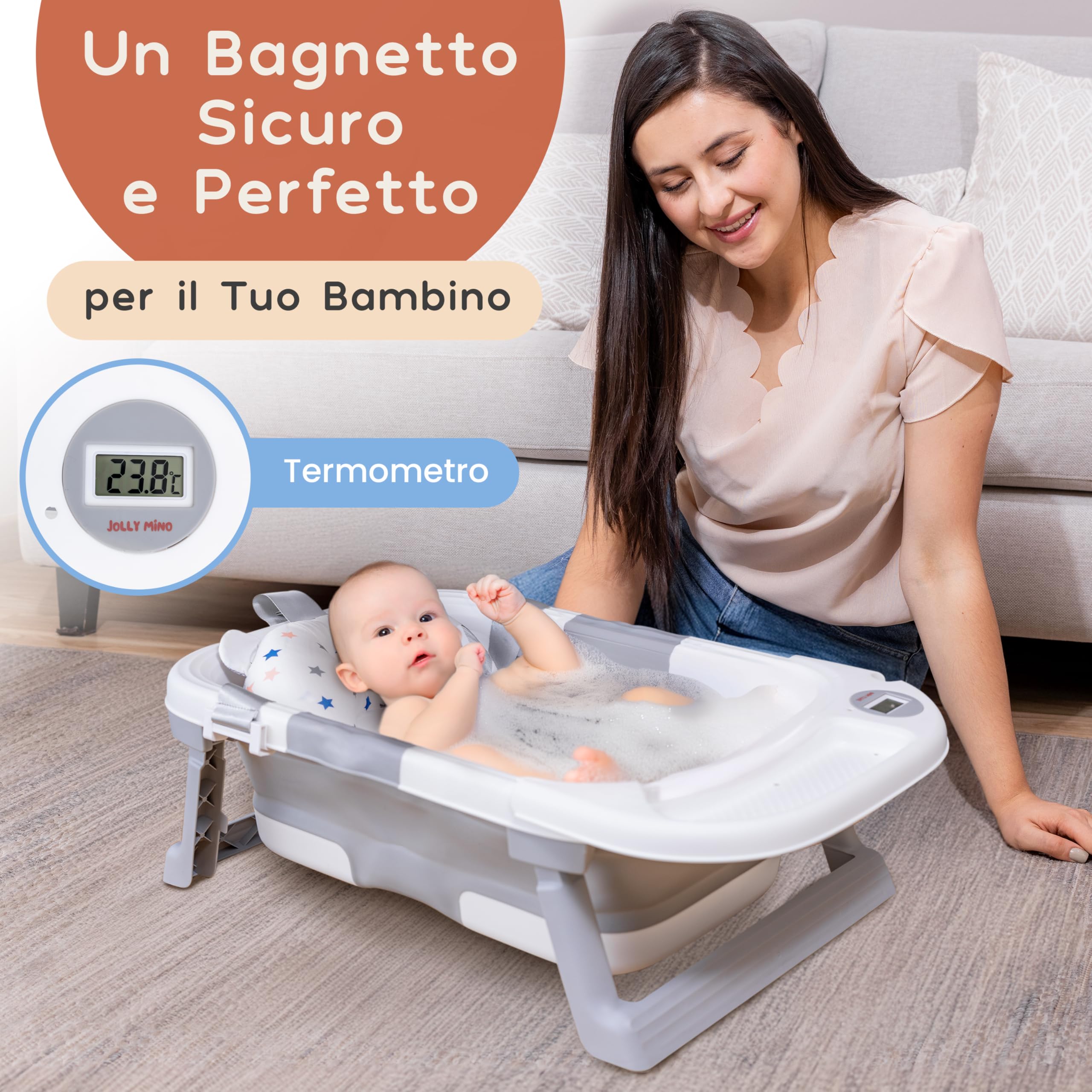 Vaschetta Bagnetto Neonato - Vasca Neonato Bagnetto - Bagnetto Neonato Pieghevole - Vasca Da Bagno Pieghevole Con Termometro Con Cuscino - Vasca Da Bagno Pieghevole Per Bambini - Regalo Per Nascita