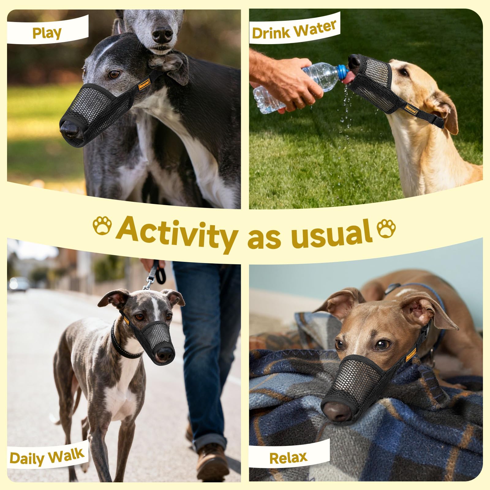Mayerzon Greyhound – Muselière pour Chien Whippet – Muselière en Maille Souple pour éviter Les morsures excessives et Les mastications – Convient pour Le toilettage, la Promenade et Les visites chez