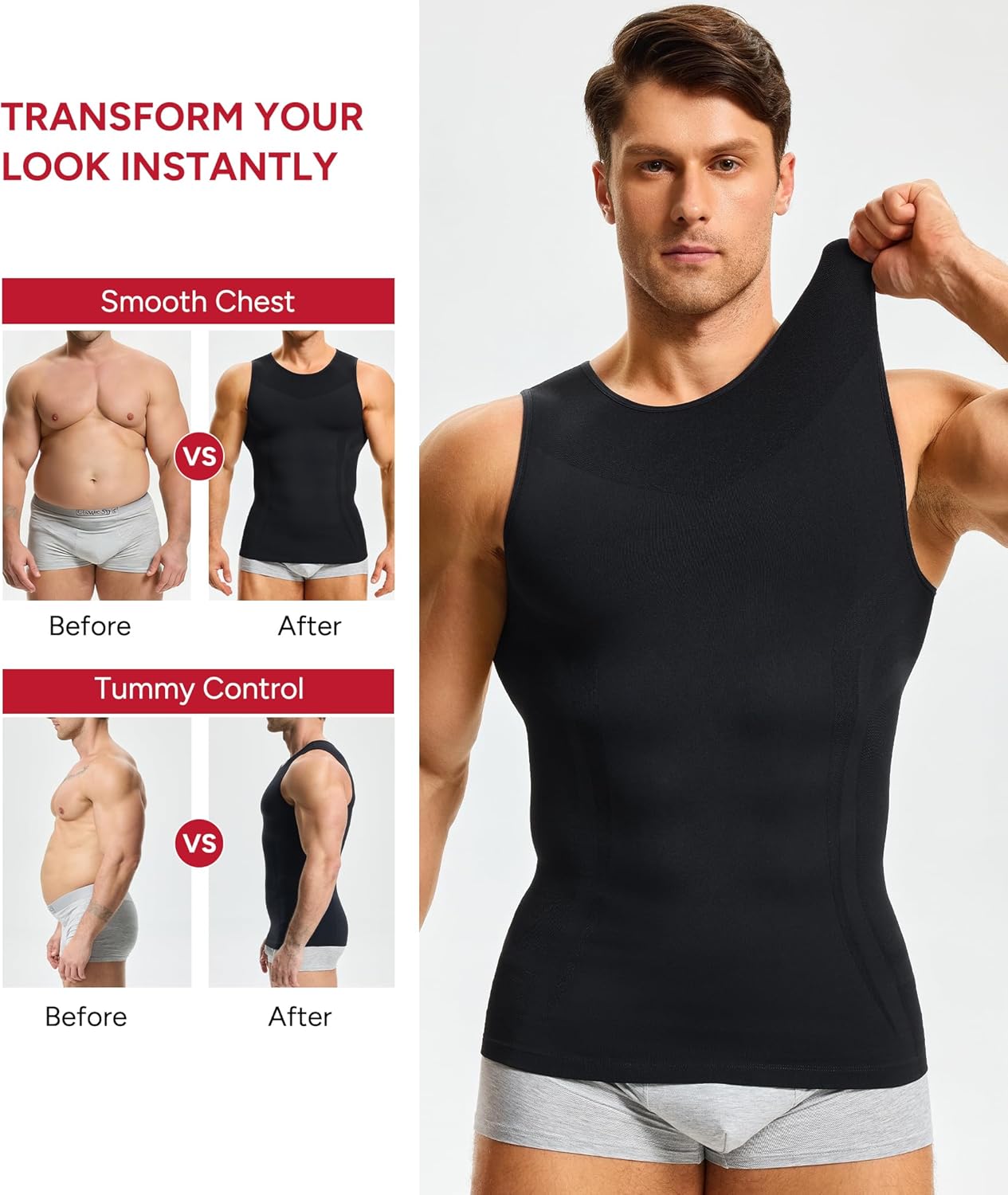 Nebility Mens Compression Shirt Slimming Body Shaper Vest Workout Tank Tops Mens Shapewear