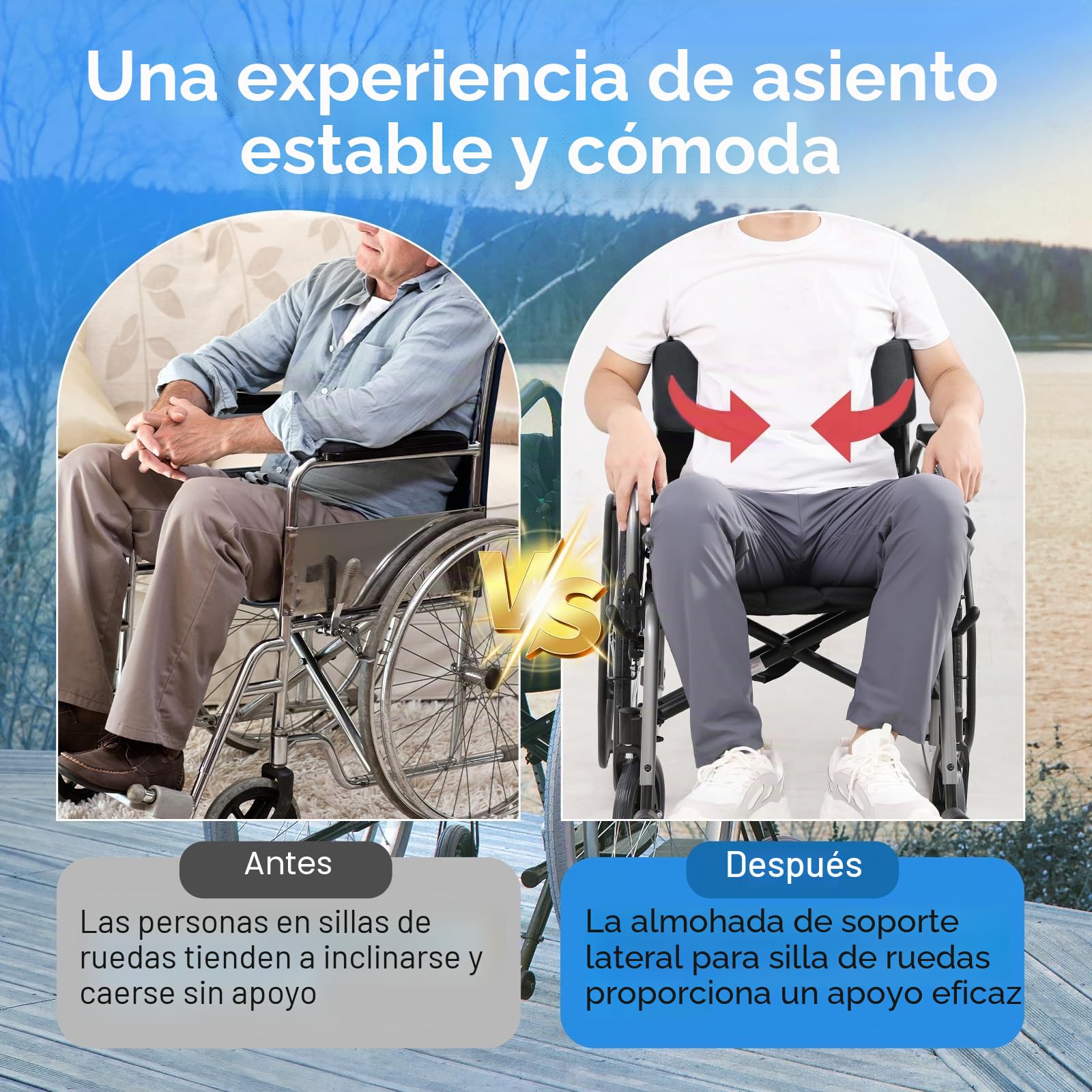 Generisch Soporte lateral para silla de ruedas | Soporte lateral para silla de ruedas con ajustable | Soporte lateral universal para silla de ruedas | Soporte lateral para sillas de ruedas, cojín
