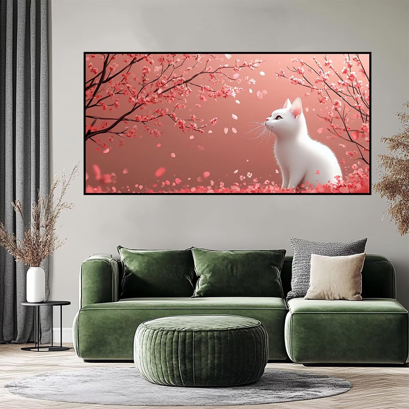 Diamentowy kot Malarstwo dla dorosłych 140 x 70 cm, 5D DIY Diamentowe malowanie płatkiem, zestaw do rysowania diamentowego ściegu krzyżykowego dla dorosłych, diamentowe malowanie na ścianę sztuka