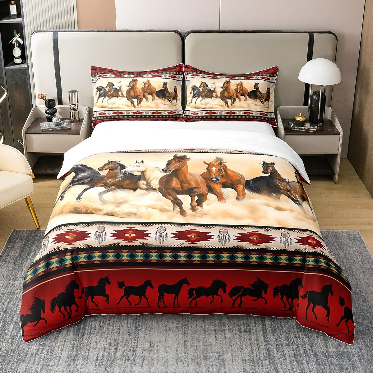 Parure de lit 200x200 aztèque en coton Homewish imprimé cheval