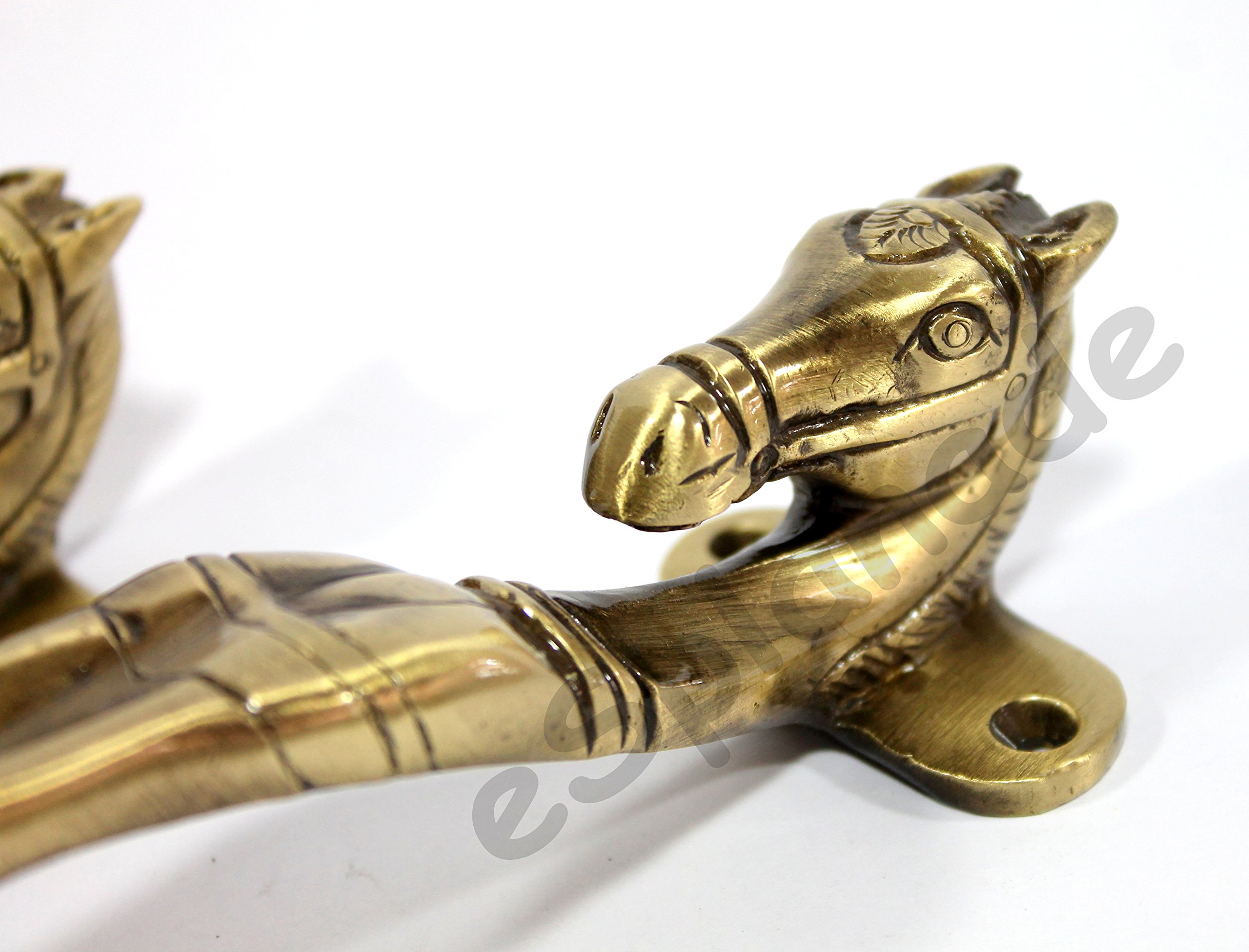 ESPLANADE - 7.5" Horse Design Brass Door Handle Pair - 2 pcs, Gold - Image 3