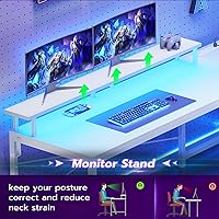 Vista 6 de SEDETA White L Shaped Desk with Fabric Drawer, Reversible 51” Corner Desk with Storage Shelves, L Shaped Gaming Table with LED Strip, Power Outlet