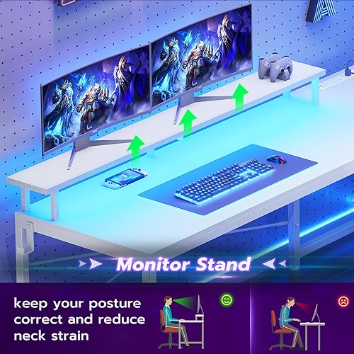 Miniatura 6 de SEDETA Escritorio blanco en forma de L con cajón de tela, escritorio reversible de 51 pulgadas con estantes de almacenamiento, escritorio para