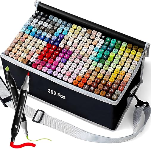 Alcohol Markers 262 Colors with Base Dual Tip Art Drawing Markers for Anime Sketch Illustrations - Refillable - 262