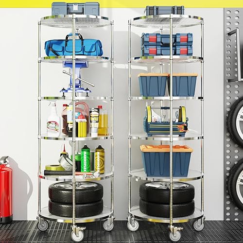 Miniatura 8 de Estantería redonda de 6 niveles de 30 pulgadas de diámetro, estante de almacenamiento ajustable resistente NSF con ruedas y revestimientos de