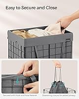 Vista 57 de SONGMICS 29 Gal. (110L) Laundry Basket, Laundry Hamper, Collapsible Clothes Hamper, Removable and Washable Liner, Metal Wire Frame, for Bedroom