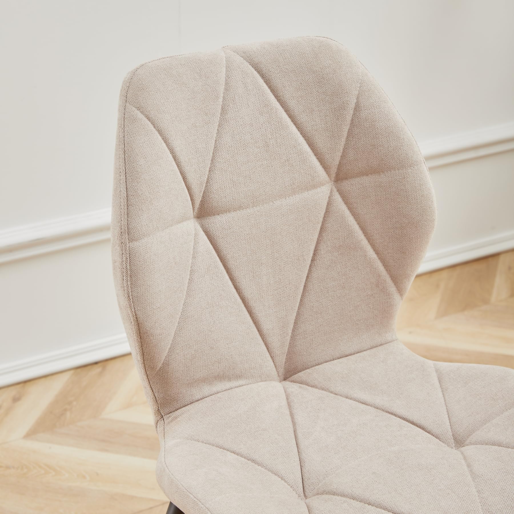 Juego de 6 Silla de Comedor, Silla de Cocina de Tela de Lino con Enrejado, Silla Tapizada Rellena de Esponja de Rebote de Alta Densidad, Adecuada para Comedor, Cocina, Sala de Estar - Beige
