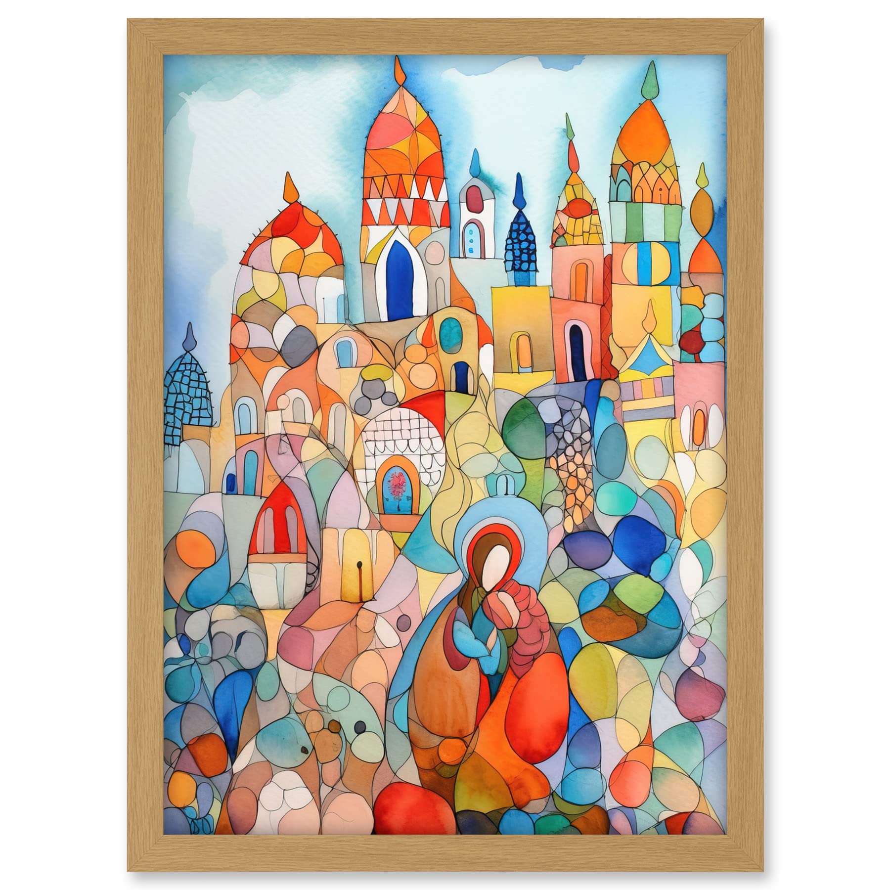 Artery8 Abstract Moroccan Cityscape Folk Art Artwork Framed A3 Wall Art Print