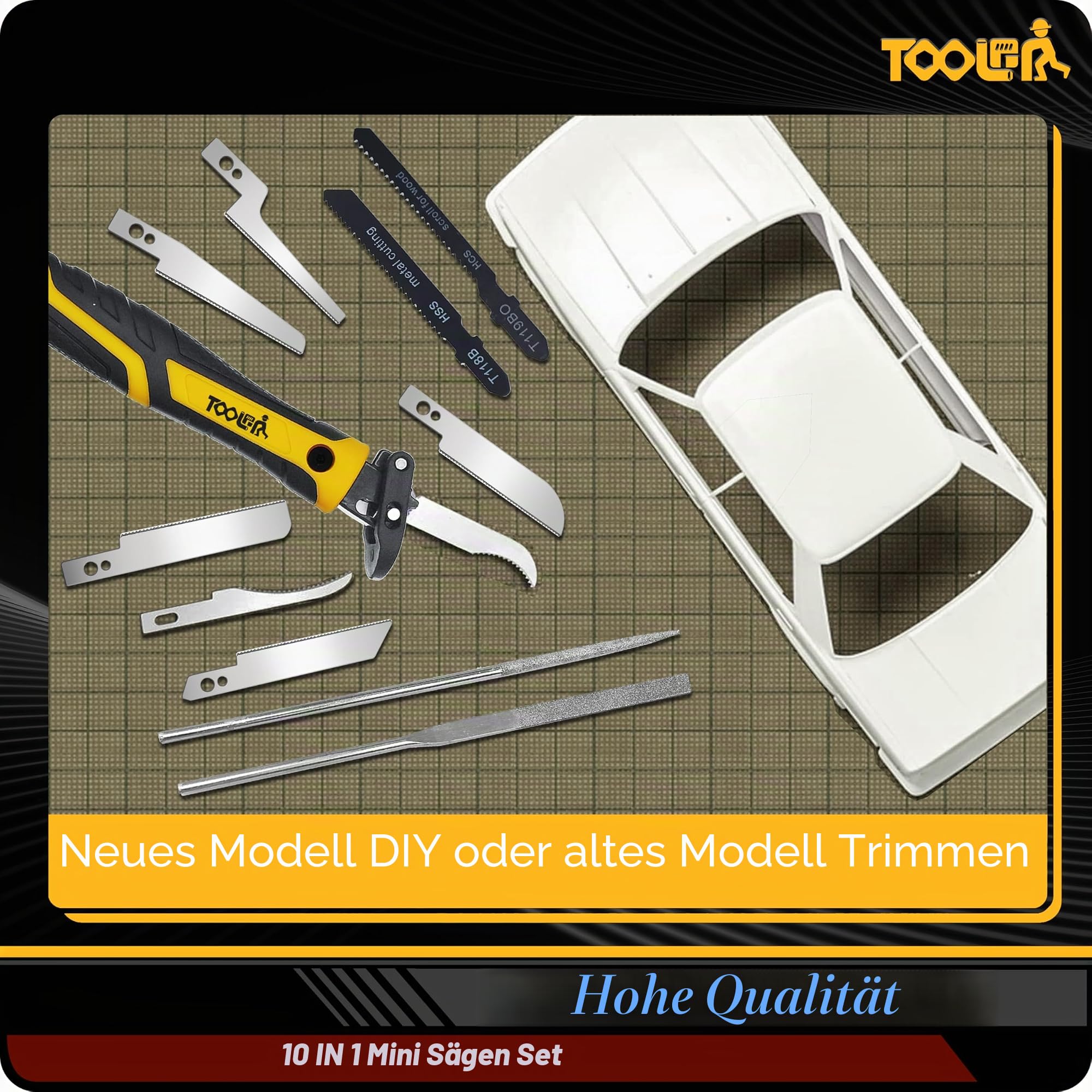 TOOLAN: 10 in 1 Mini Handsäge mit gebogener Säge, Feilensatz für Holz, Metall, Kunststoff, Sheetrock, Tragbares Feilenset