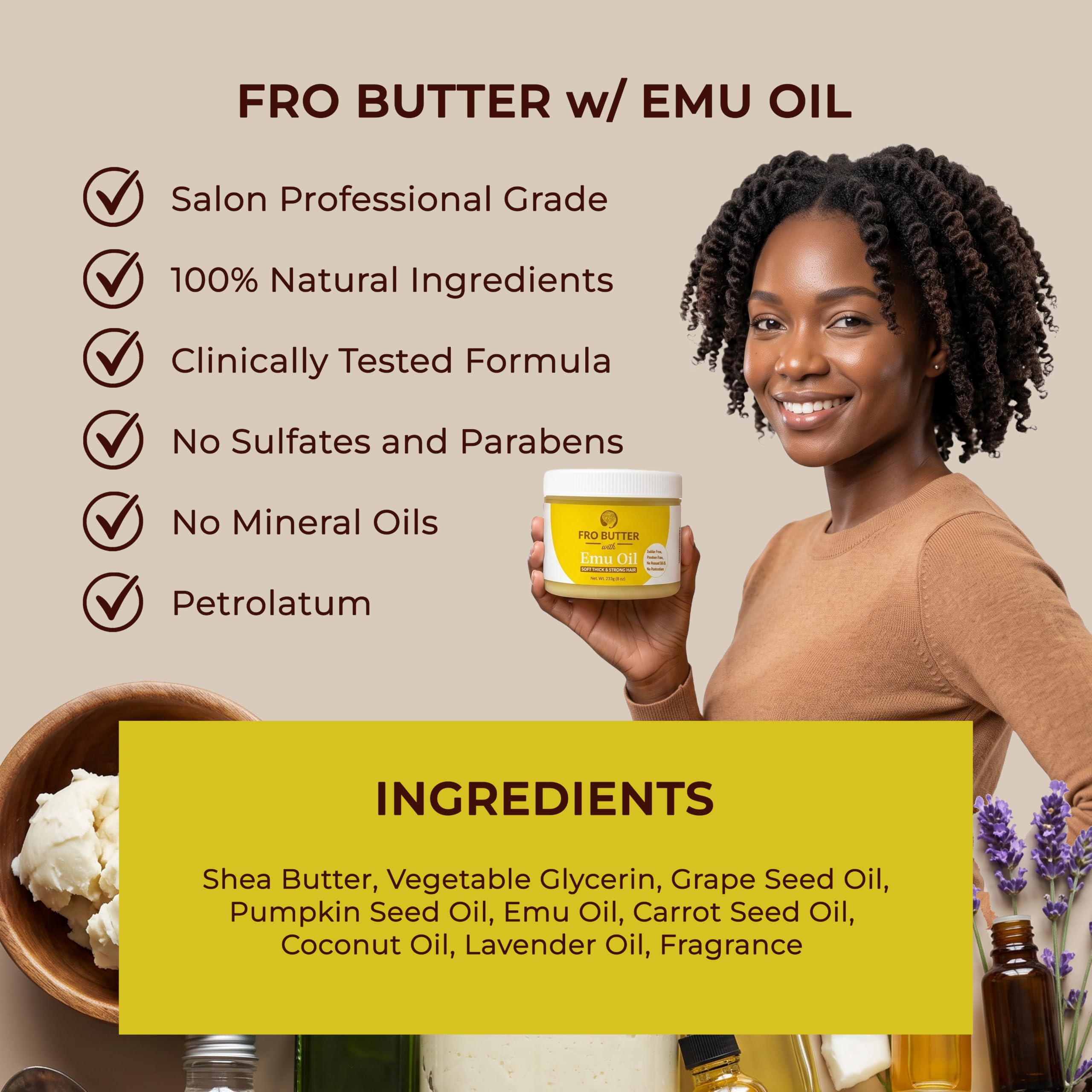 Z olejkiem Emu All Natural and Organic Hair masło firmy Fro Butter