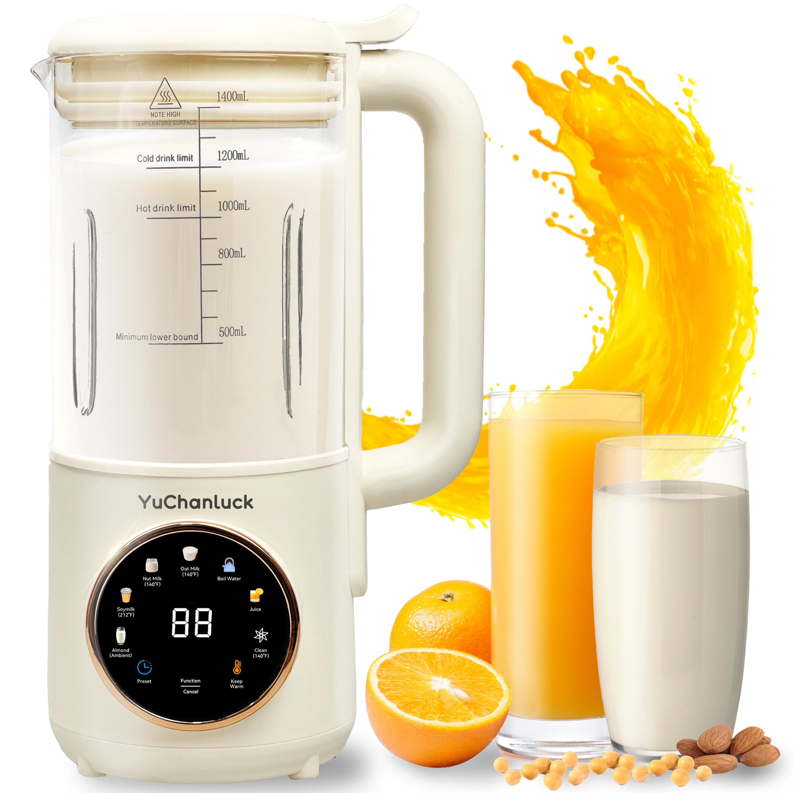 Plant Milk Maker 47oz, for Soy Milk, Almond, Oatmeal, Coconut, Baby Food Functions: Delay start, 24h timer, keep warm, self-cleaning and boil water-image-46