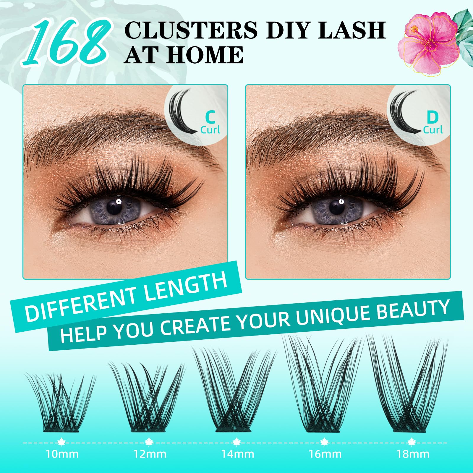 AMZGIRL LASH Cluster di ciglia Wet Look 168Pcs Ultra-sottile Banda ciglia Estensioni Spiky Anime Wide Span (Mallow, C-10-18mm)
