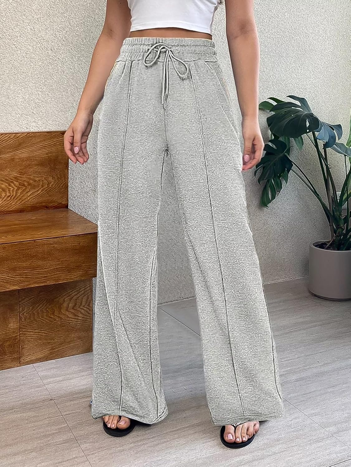 Flamingals Women's High Waisted Baggy Wide Leg Sweatpants Casual Drawstring Athletic Jogger Sweat Pants - Image 2