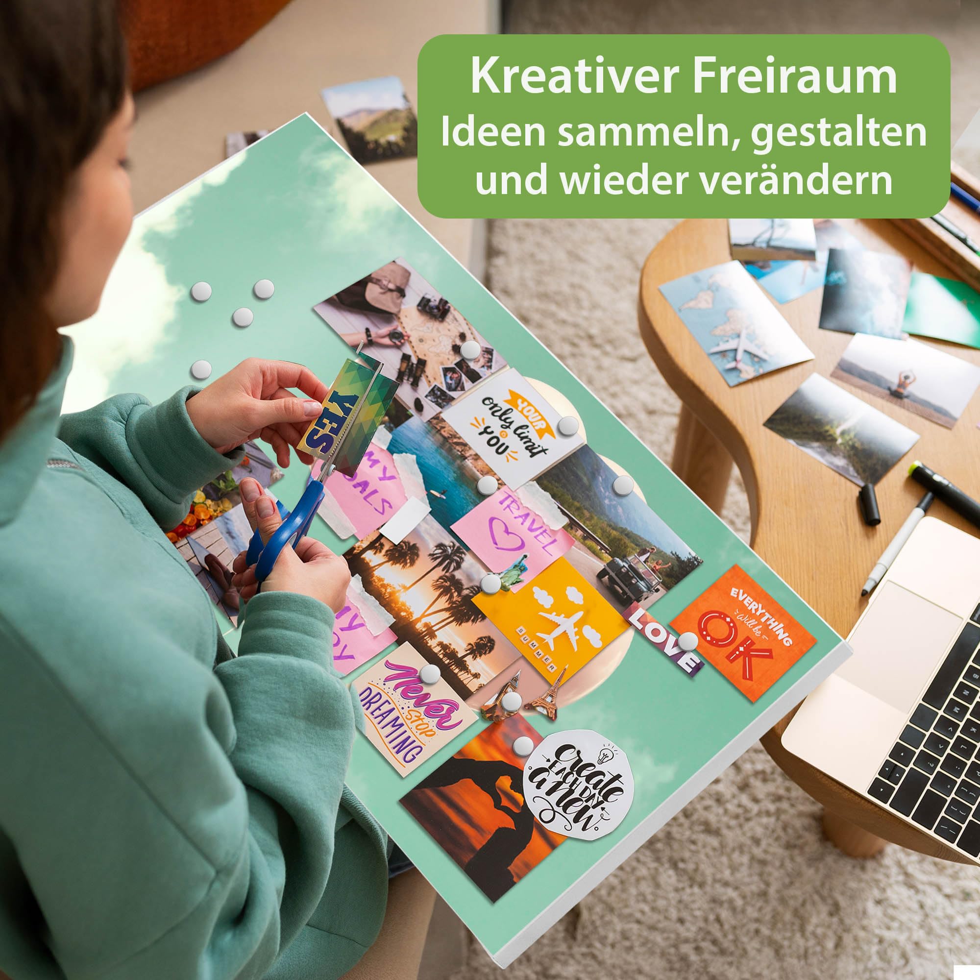 banjado Magnettafel Metall 78 x 37cm - beschreibbare Magnettafel - Metall Pinnwand als Memoboard - Magnetwand Küche, Büro, Kinderzimmer Weiß inkl. 4 Magnete & Montageset - Motiv Rosa Ballons