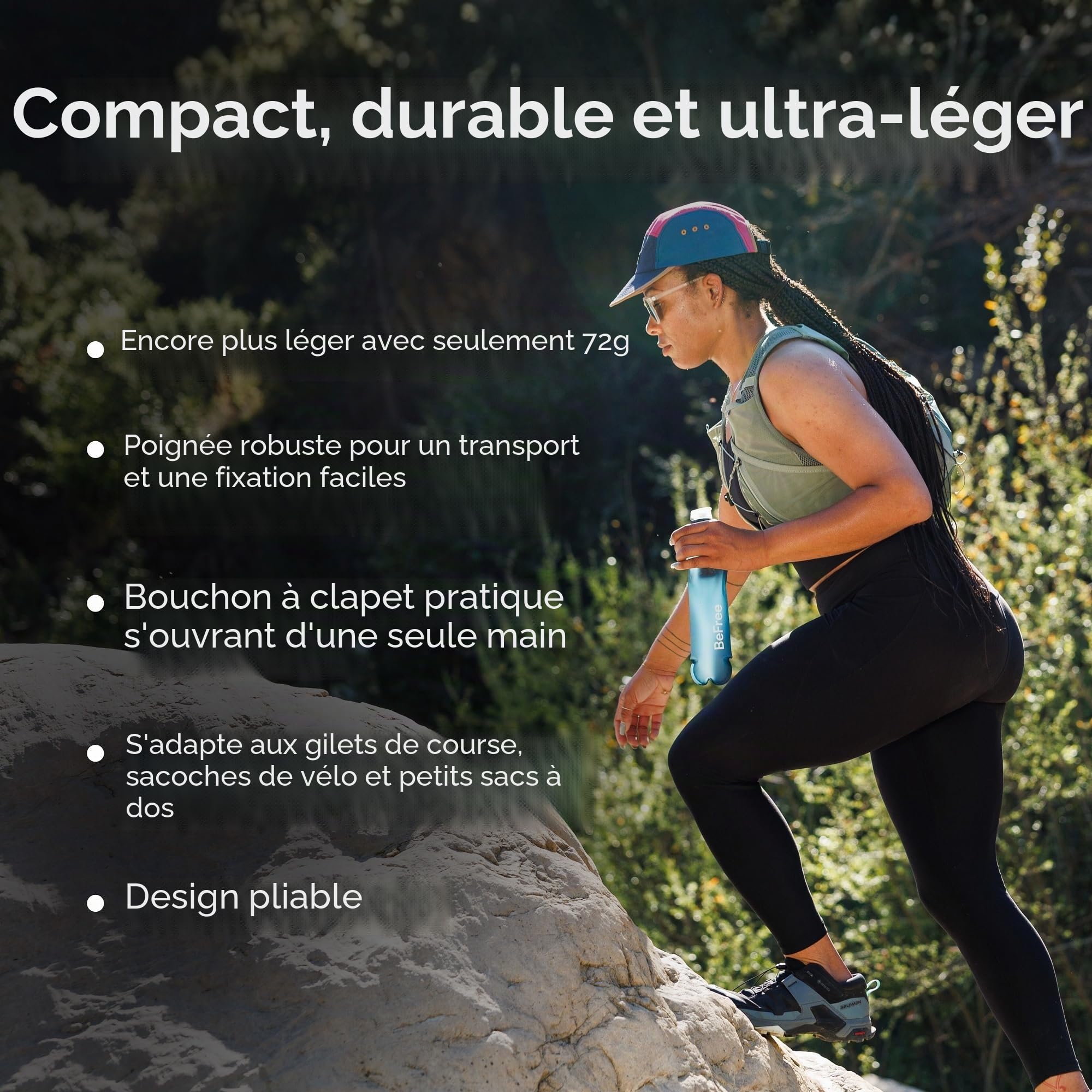 Katadyn BeFree Filter AC 0.5L - Bleu ardoise, Bouteille filtrante ultralégère avec charbon actif & membrane EZ-Clean™ - Eau potable sûre partout, plein air, backpacking, randonnée