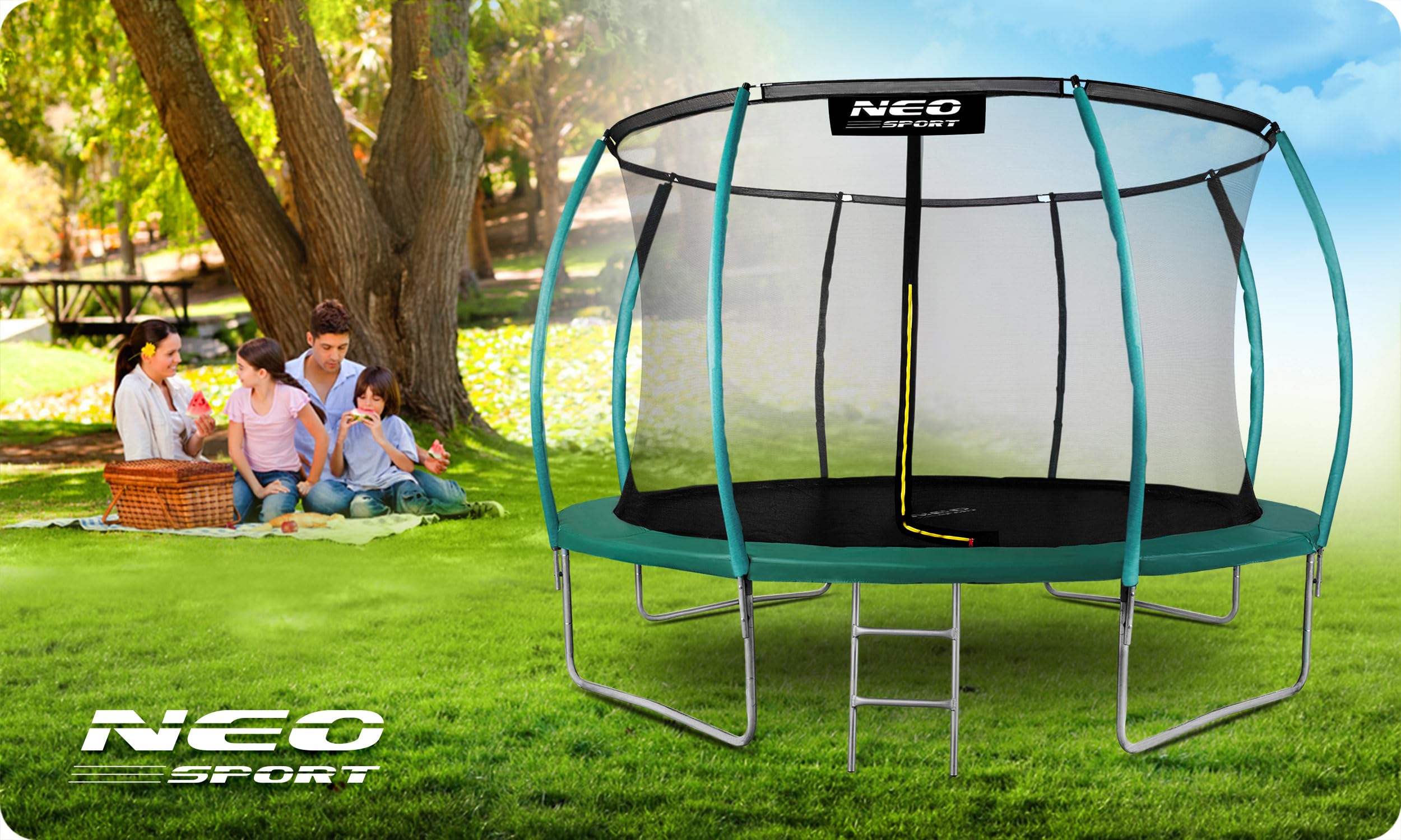 Trampoline 366 cm, ronde tuintrampoline met veiligheidsnet en ladder