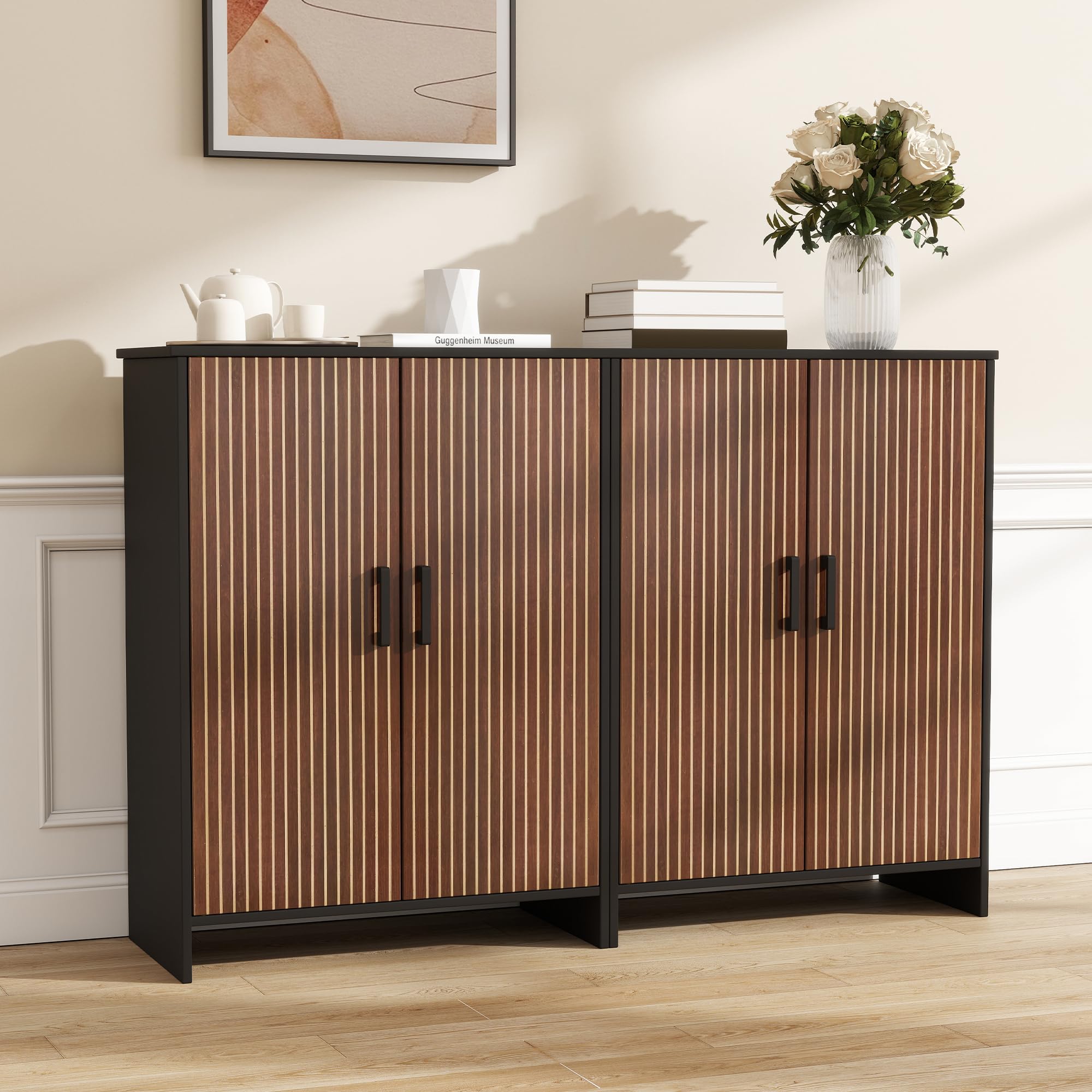Waschbeckenunterschrank, Badezimmerschrank Schwarz,Gerippt, 2 Böden