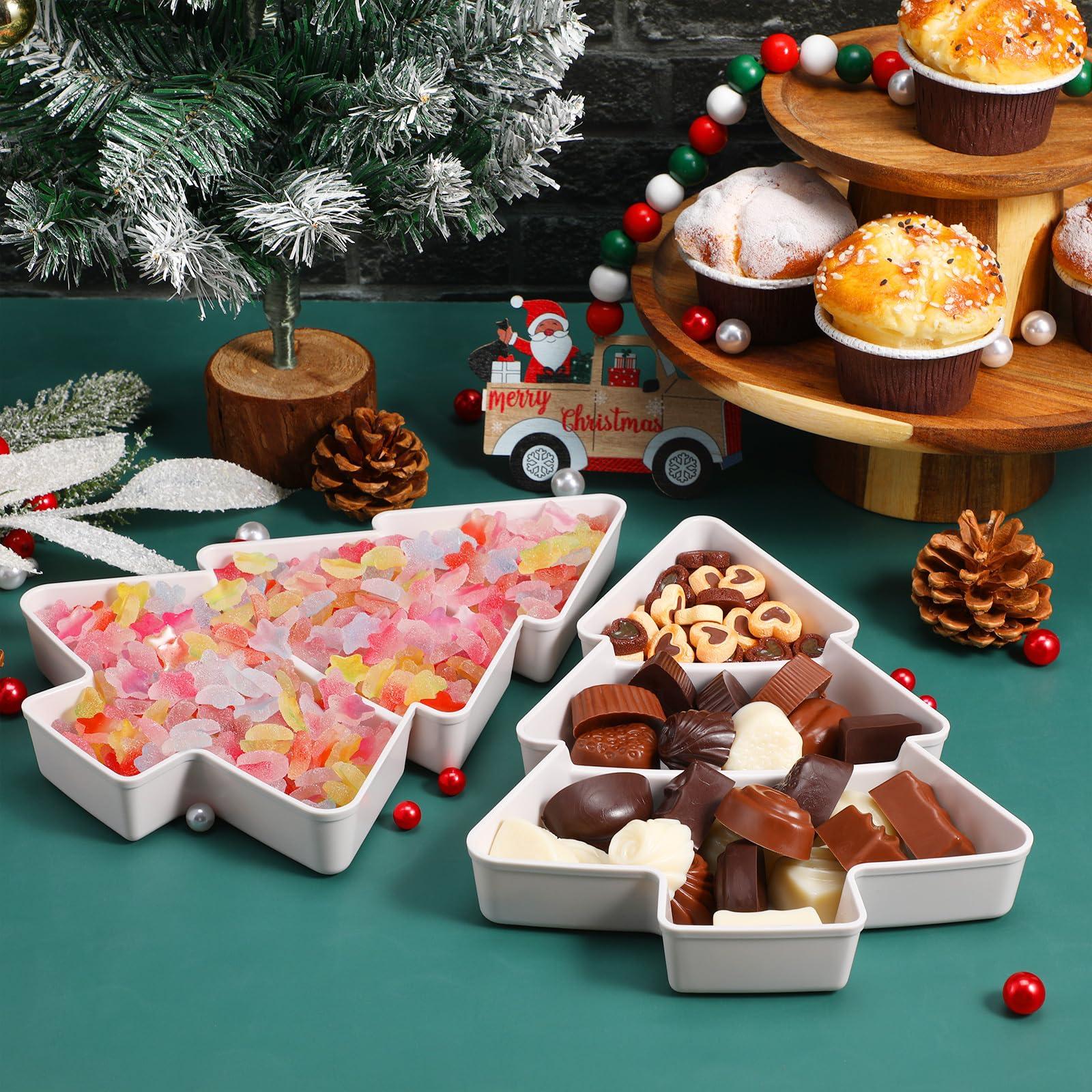 DOITOOL 2Pcs Snack Appetizer Trays Christmas Tree Shape Dessert Serving Dishes Snack Platter Christmas Serving Tray Fruit Cheese Dessert Tray Plate for Holiday Party - Image 2
