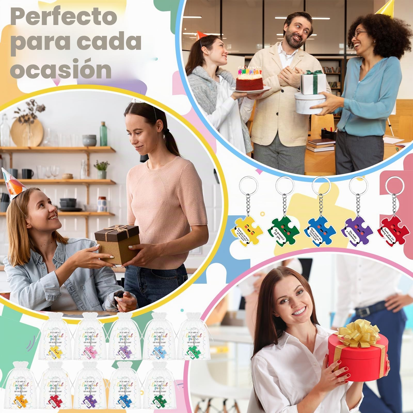 Juego de 30/50/80 llaveros de rompecabezas de agradecimiento para regalos de agradecimiento al equipo, llavero acrílico con tarjetas de agradecimiento para empleados, personal, colegas