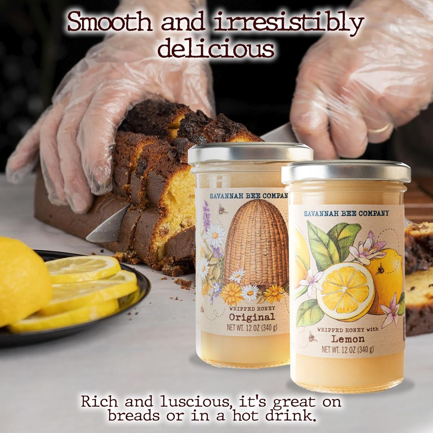 Savannah Bee Whipped Honey Gift Set - 12 oz Gourmet Honey Duo Set (12 Oz, Original and Lemon)