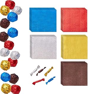 500pcs Chocolate Candy Wrappers Aluminium Foil Paper Wrapping Papers Square Sweets Lolly Paper Food Candy Tin Foil Wrappers for Candy Packaging Decoration (4 by 4-Inch) 5 Colors - Buy now