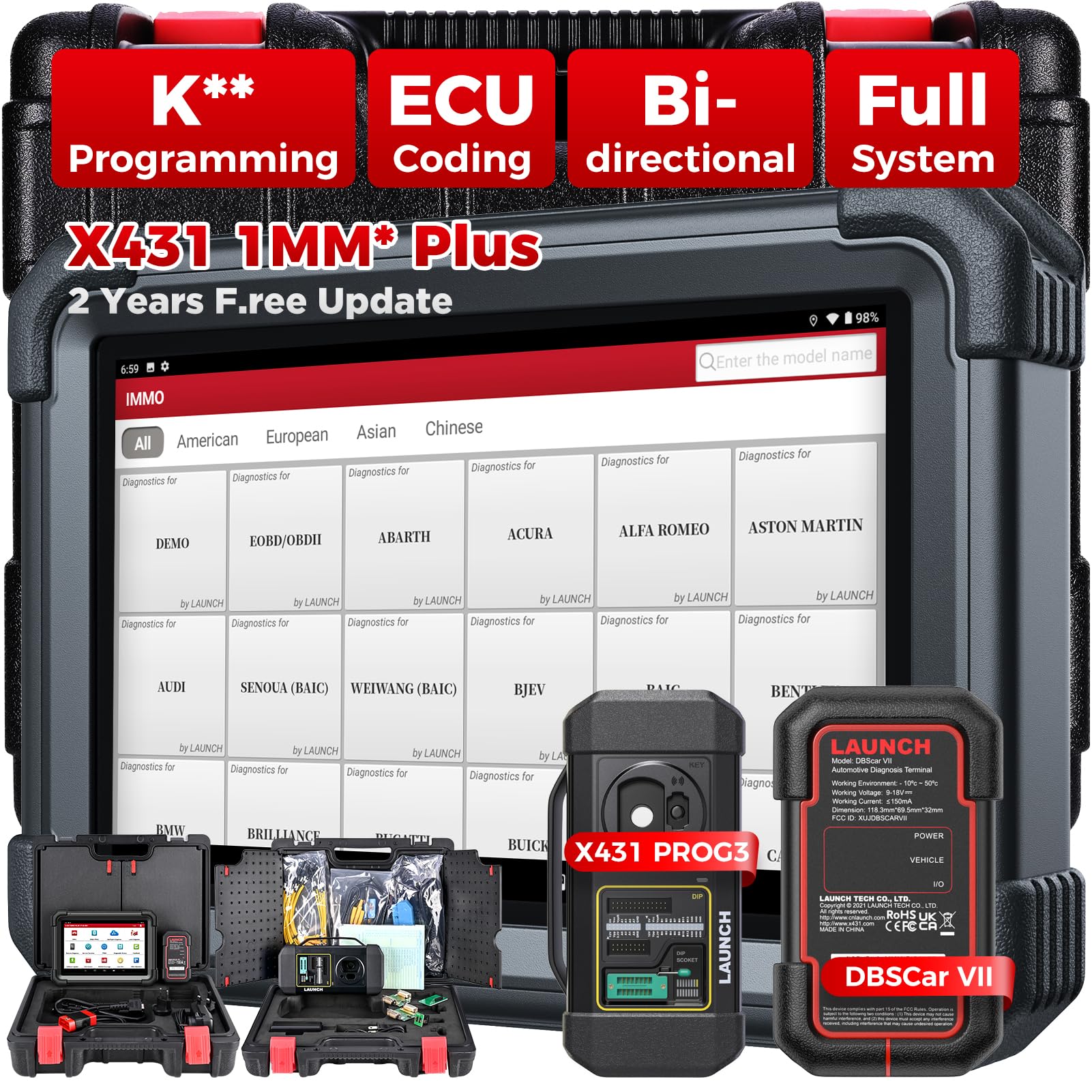 LAUNCH X431 IMMO Plus Key Fob Programming Tool with X431 PROG3 (Valued ￡800), All-In-One Bi-directional Scan Tool, ECU Coding, 39+ Services, OE-Level All System Diagnoses, 2 Years Free Update