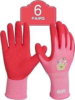 PACIFIC 6 Pairs Gardening Gloves for women, Latex Coated Garden Gloves, Breathable, Medium Size fits Most, Rose Red