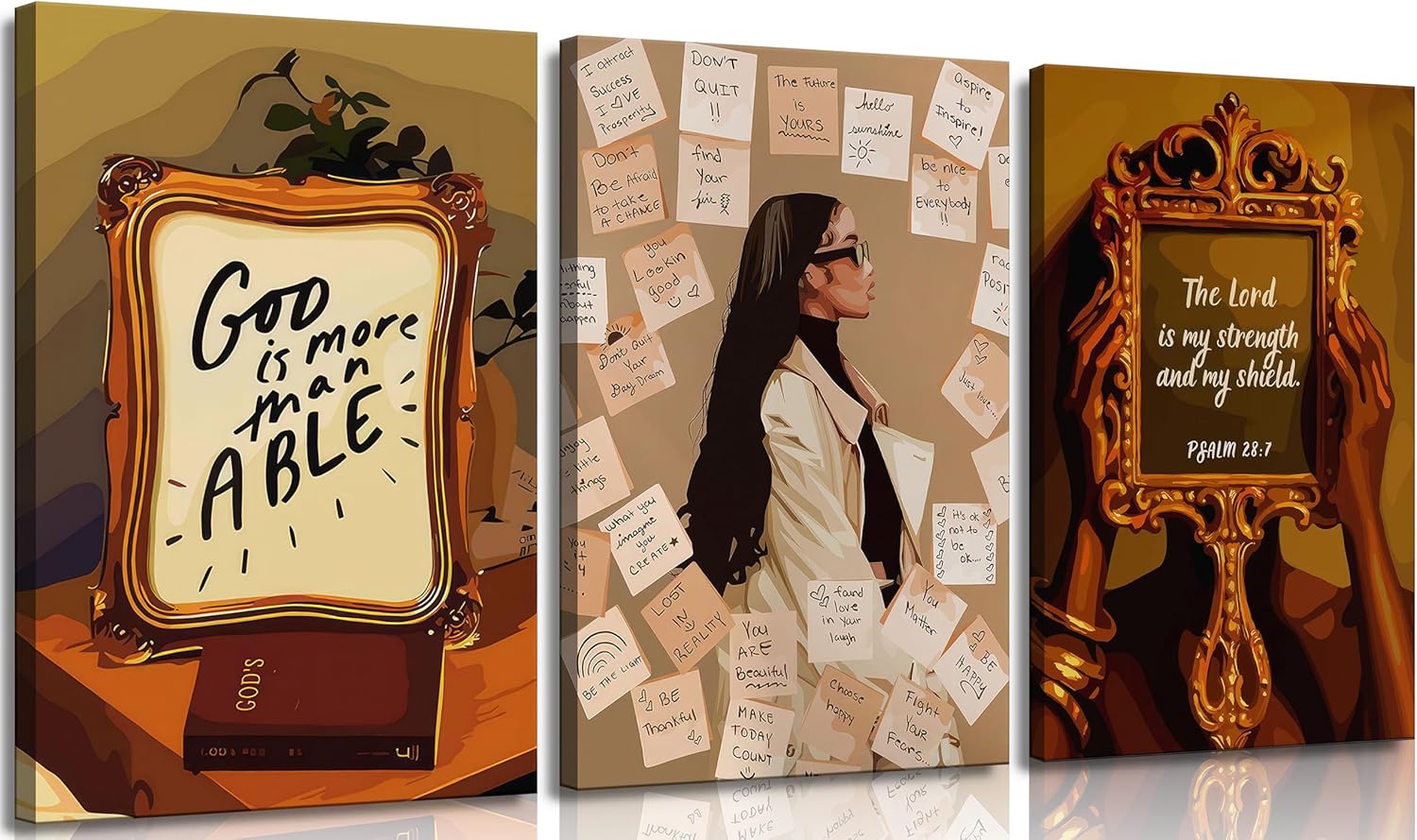 3Pcs Black Girl Canvas Wall Art African American Painting Picture Wall Decor Fashion Abstract Black Woman Poster Print Artwork Living Room Bedroom for Home Decoration 12x16in