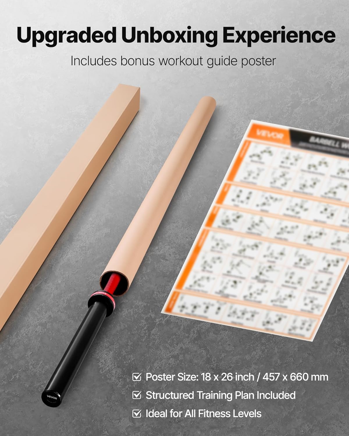 VEVOR 7FT/6FT/4FT Olympic Barbell Bar, Fits 2-Inch Weight Plates, Barbell Bar with Knurled Grip for Strength Training, Weightlifting, Squat, Deadlift, Bench Press, Curl, Overhead Press, 500lbs/700lbs/1000lbs Capacity