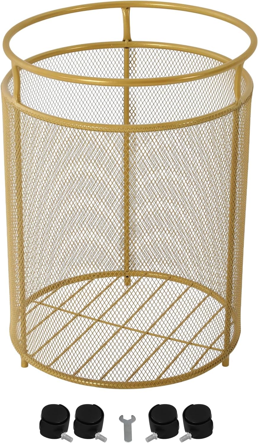 Rolling Laundry Hamper with Wheels Metal Wire Laundry Basket Cart Heavy Duty Clothes Toy Sundries Storage Organize Hamper Bin for Living Room Bathroom Closet Bedroom (Gold, Round 3)