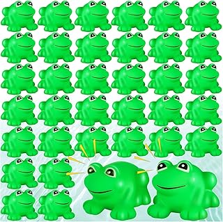 18pcs Rubber Frogs for Kids, Cute Floating Squeaky Frog Bath Toy Mini Plastic Frogs for Cake Decoration Classroom Carnival Prizes Baby Shower Birthday Party Decoration