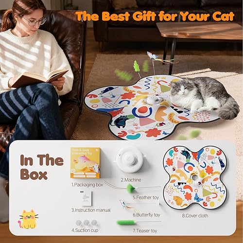 Miniatura 7 de Juguetes interactivos para gatos con mariposa aleteante, juguetes automáticos para gatos de interior, recargables, plumas móviles y varita doble,
