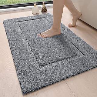 DEXI Bath Mat 60x110cm, Non-Slip Soft Microfiber Bathroom Mat Extra Thick, Super Absorbent and Machine Washable Bath Mats for Bathroom, Grey