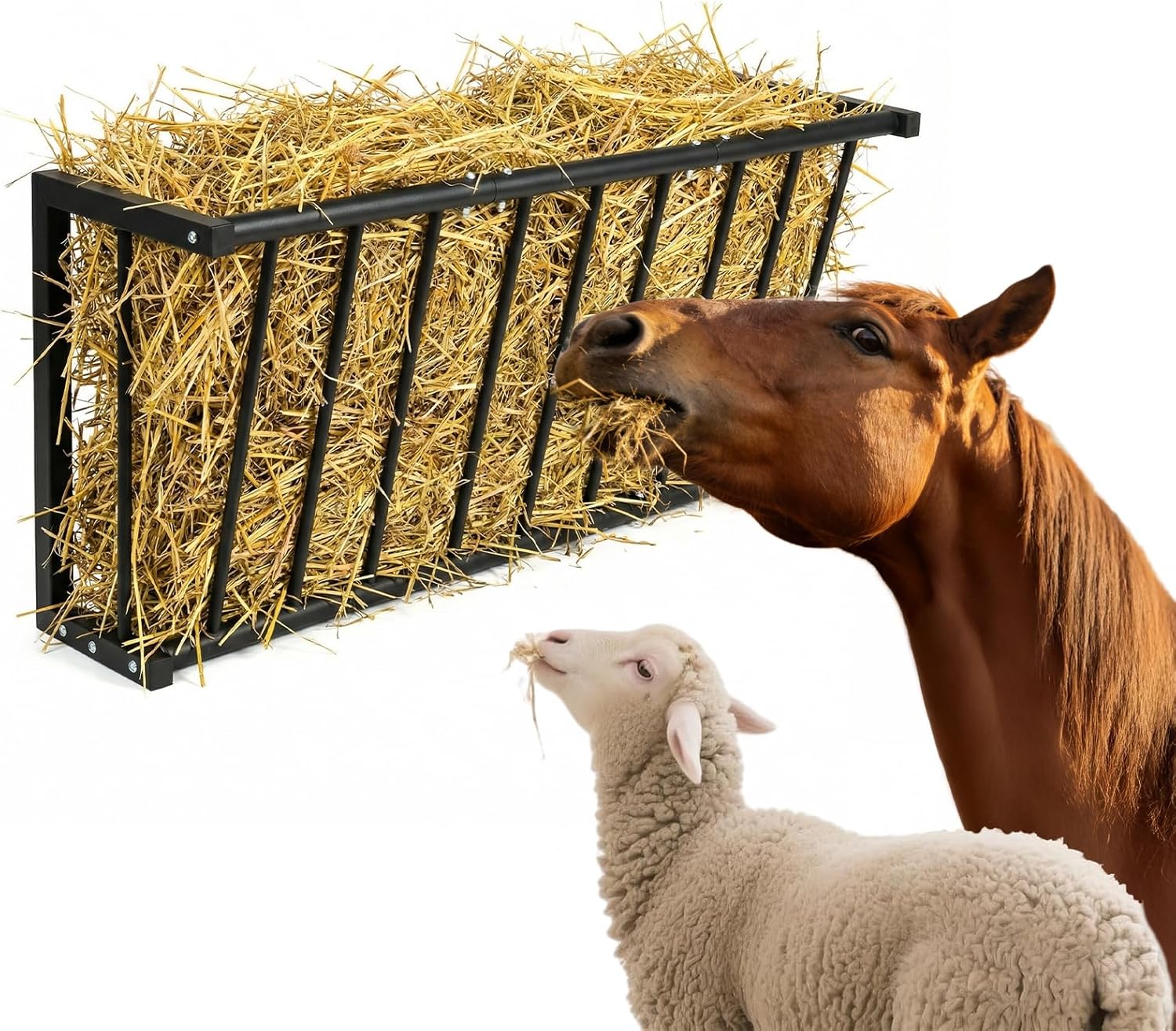 Wall Mount Hay Rack for Goats, Sheep, Horses – Heavy Duty 25 Gallon Livestock Hay Feeder, Hanging Blanket Holder with Rust Resistant Coating, Space Saving Farm Goat Feeder for Indoor, Outdoor Use