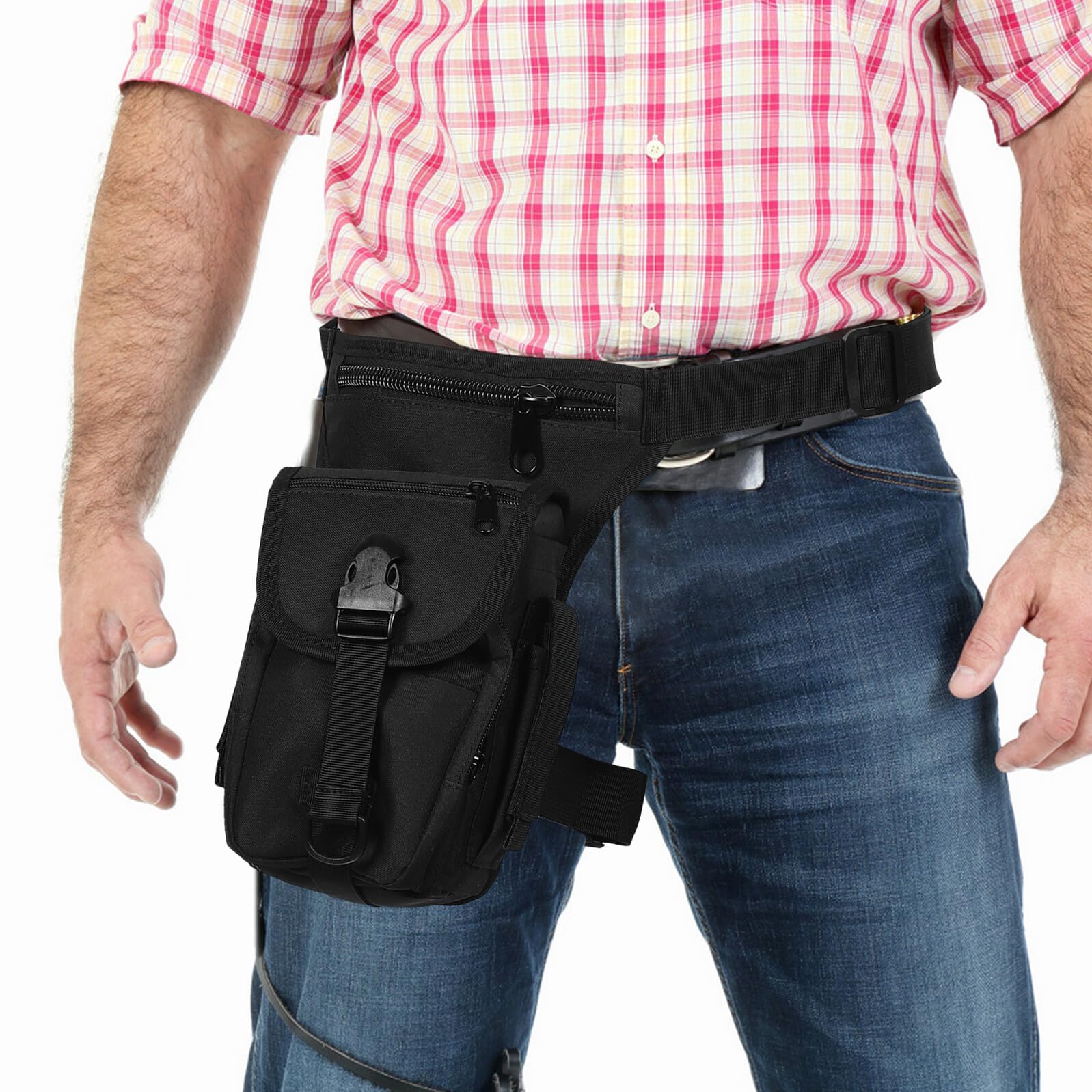 Healeved Marsupio da Gamba per Moto Uomo Donna Oxford e Poliestere, Costruzione Robusta con Cinghie Adattabili per Ciclismo e Attività All'aperto Nero