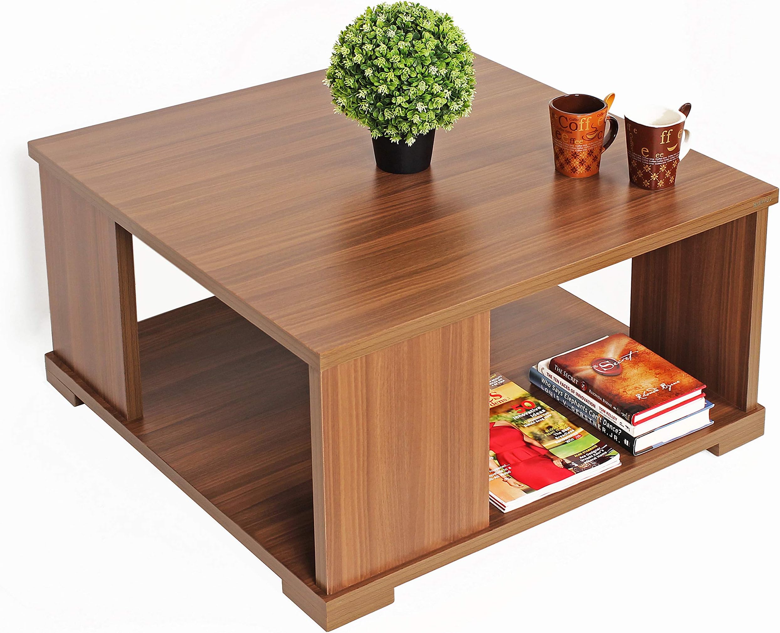 Bluewud Noel CT-NO-SQL Coffee Table with Shelves (Walnut)