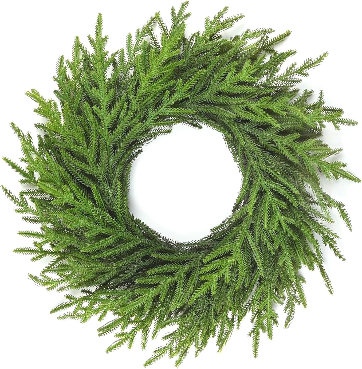 24 Inch Norfolk Pine Wreath for Front Door - Lifelike Artificial PE Christmas Wreath, 80 Tips - Realistic Greenery for Year-Round Modern Farmhouse Decor & Holiday DIY Crafts