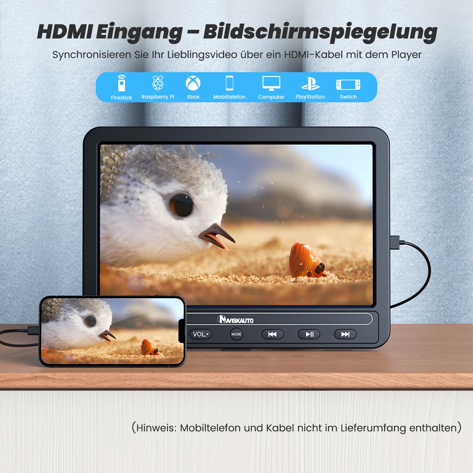 NAVISKAUTO 10,5 Zoll DVD Player Auto 2 Monitore Kopfstütze HDMI IN Mit 5 Stunden Akku, Auto Fernseher TV Kinder DVD-Player Unterstützt USB/SD-Karte, Last Memory, 2 Verschiedene Filme Spielen